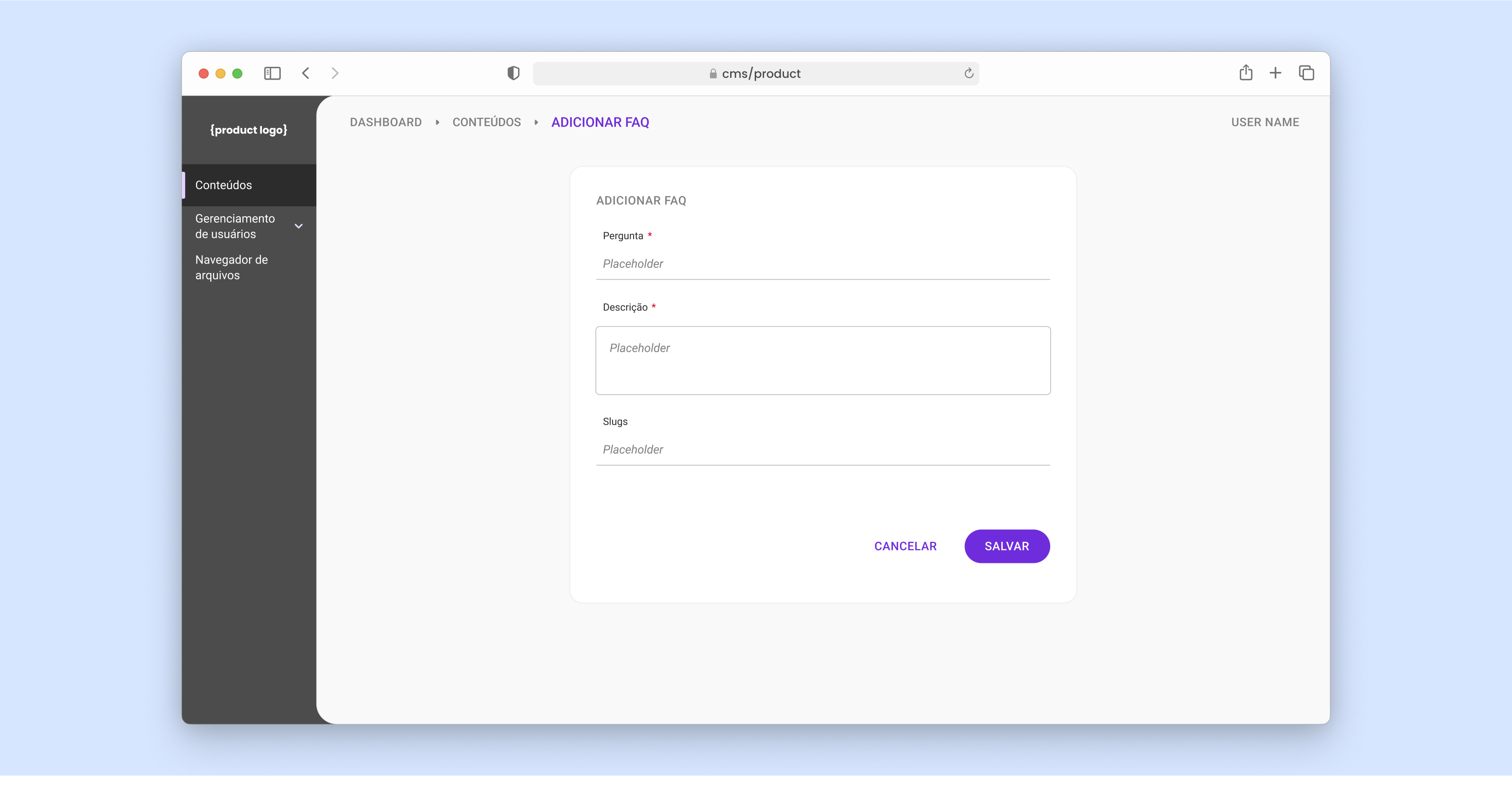 Edit FAQ screen