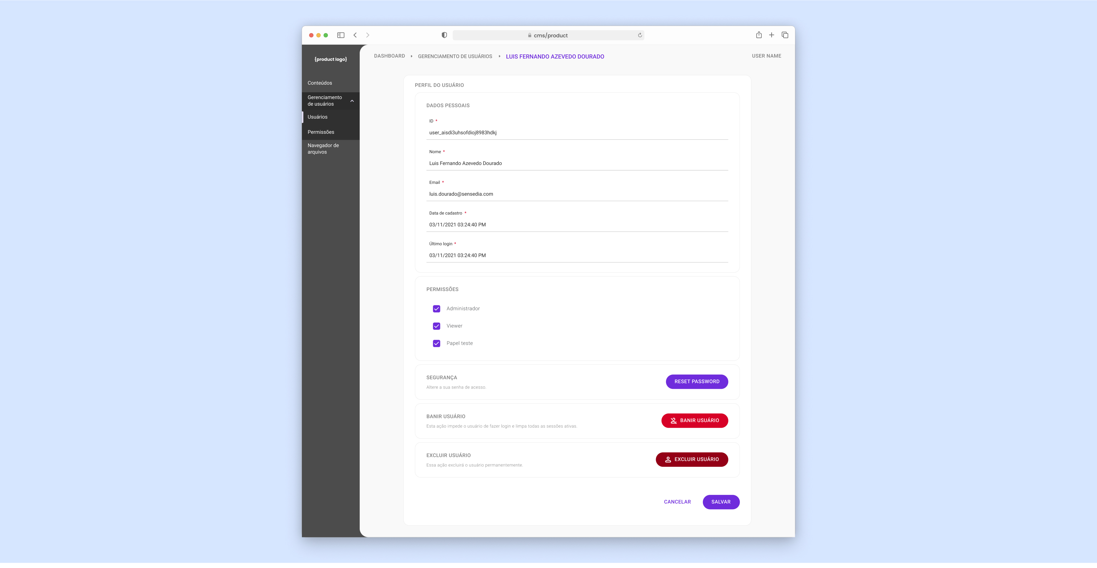 Screen of profile user